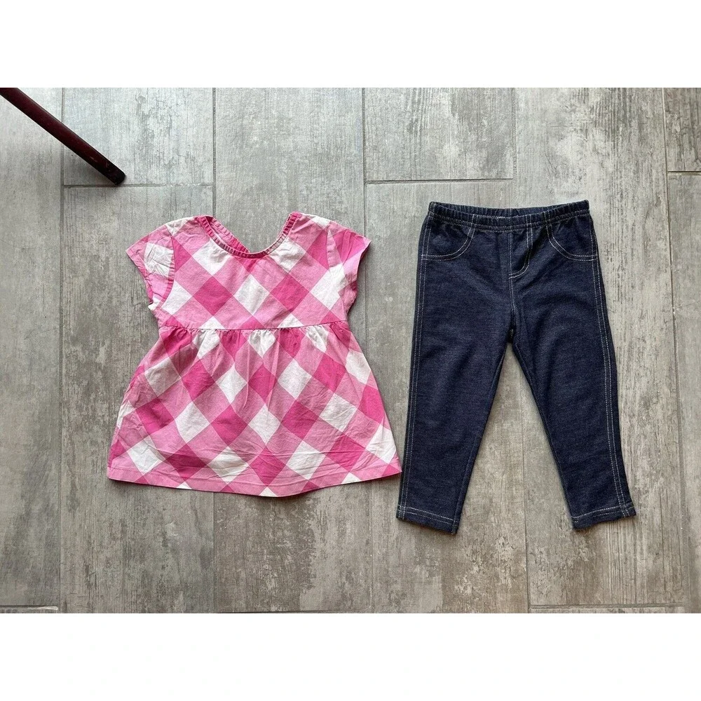 Baby Toddler Girl 2 Piece Outfit Set Sleeveless Top & Leggings Pink Plaid 24M 2T